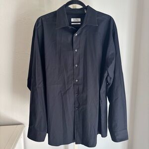 Calvin Klein Men’s Black Cotton Stripe Button Down Collared Shirt, 17.5”